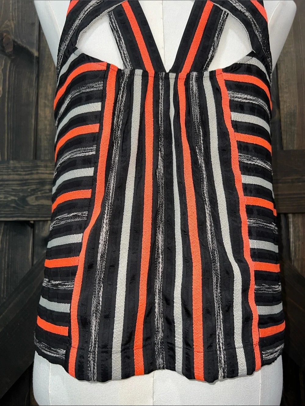 Anthropologie HD in Paris Textured Cutout Top 2 Striped Blouse Sleeveless Dark